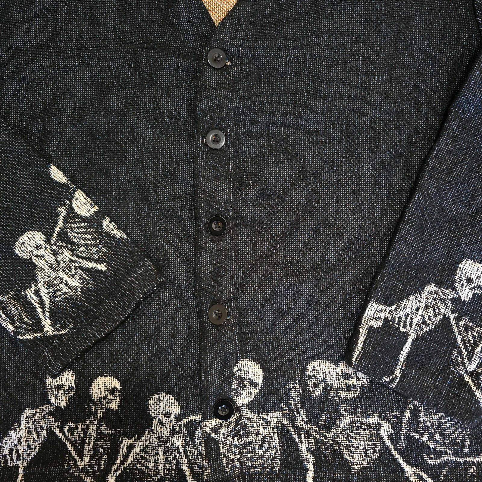 Funeral Apparel Family Ties Tapestry Oversized Skeleton Print Button Cardigan M — image 3 of 5